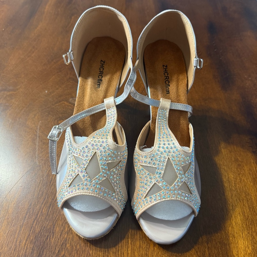 Women's Nude and Silver Latin Ballroom Salsa Heels